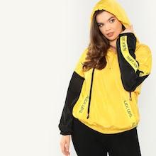 Shein Plus Contrast Sleeve Lettering Tape Detail Windbreaker Jacket