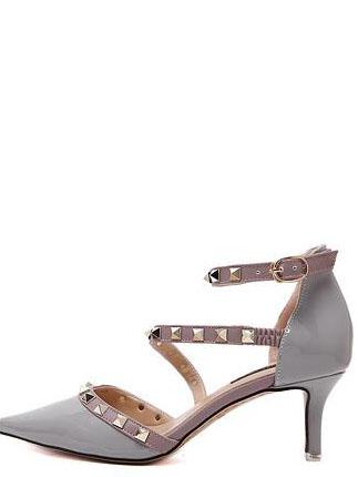 Shein Grey Point Out Studded Ankle Strap Heels