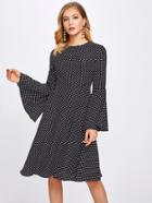 Shein Trumpet Sleeve Polka Dot Print Dress