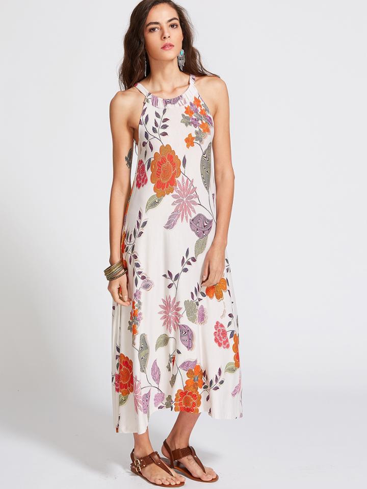 Shein Botanical Print Halter Neck Midi Dress