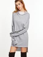 Shein Heather Grey Letter Print Cowl Neck High Low Sweatshirt Dress
