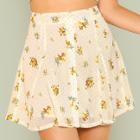 Shein Daisy Print Button Detail Flare Skirt
