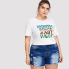Shein Plus Letter Sequin Embroidered Applique Tee