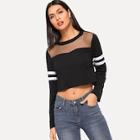 Shein Mesh Insert Stripe Sleeve Sweatshirt