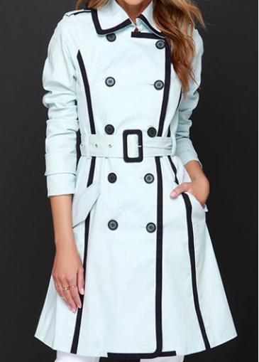 Rosewe Belted Light Blue Turndown Collar Trench Coat