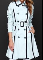 Rosewe Belted Light Blue Turndown Collar Trench Coat
