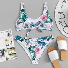 Shein Tropical Print Knot Front Bikini Set