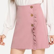 Shein Frill Decoration Button Front Skirt