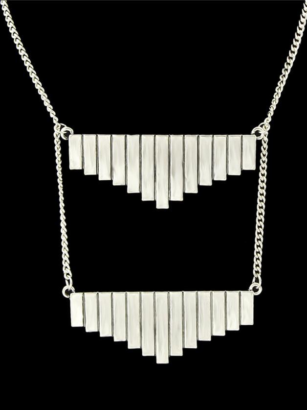 Shein Antique Silver Color Geometric Long Pendant Necklace