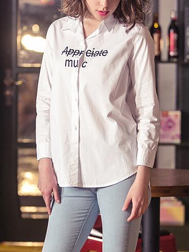Shein White High Low Letter Print Blouse