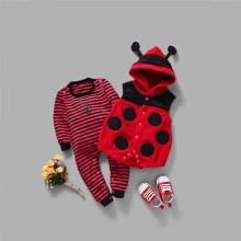 Shein Girls Striped Jumpsuit With Beetle Pattern Coat