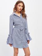Shein Pearl Beaded Belted Waist And Bell Sleeve Dress