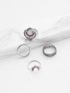 Shein Gemstone Detail Multi Shaped Ring Set 4pcs