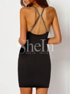 Shein Black Embellished Strappy Back Bodycon Dress