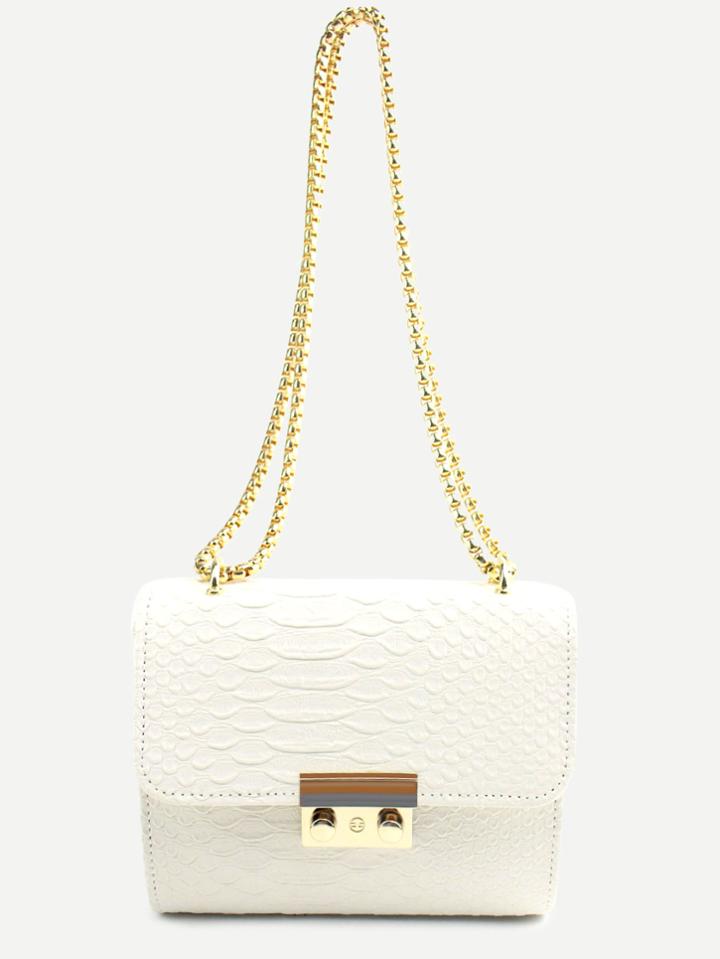 Shein Mini White Crocodile Embossed Pu Flap Chain Bag