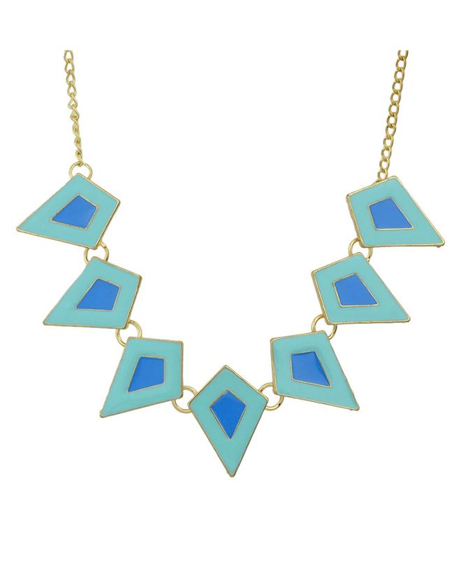 Shein Blue Enamel Geometric Statement Necklace