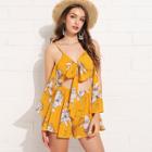 Shein Cut Out Knot Floral Print Romper