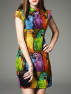 Shein Multicolor Collar Birds Shift Dress