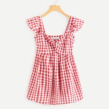 Shein Twist Front Checked Dress
