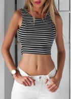 Rosewe Stripe Print Open Back Crop Tank Top