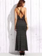 Shein Black Striped Strappy Bow Back Maxi Dress