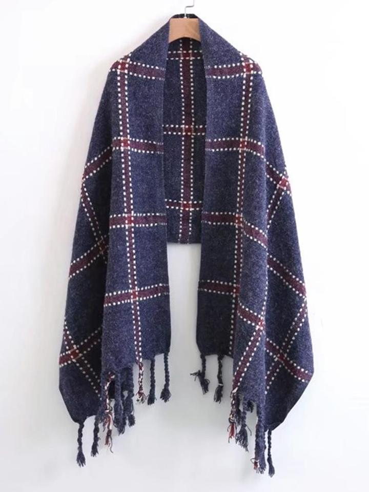 Shein Braided Fringe Plaid Scarf