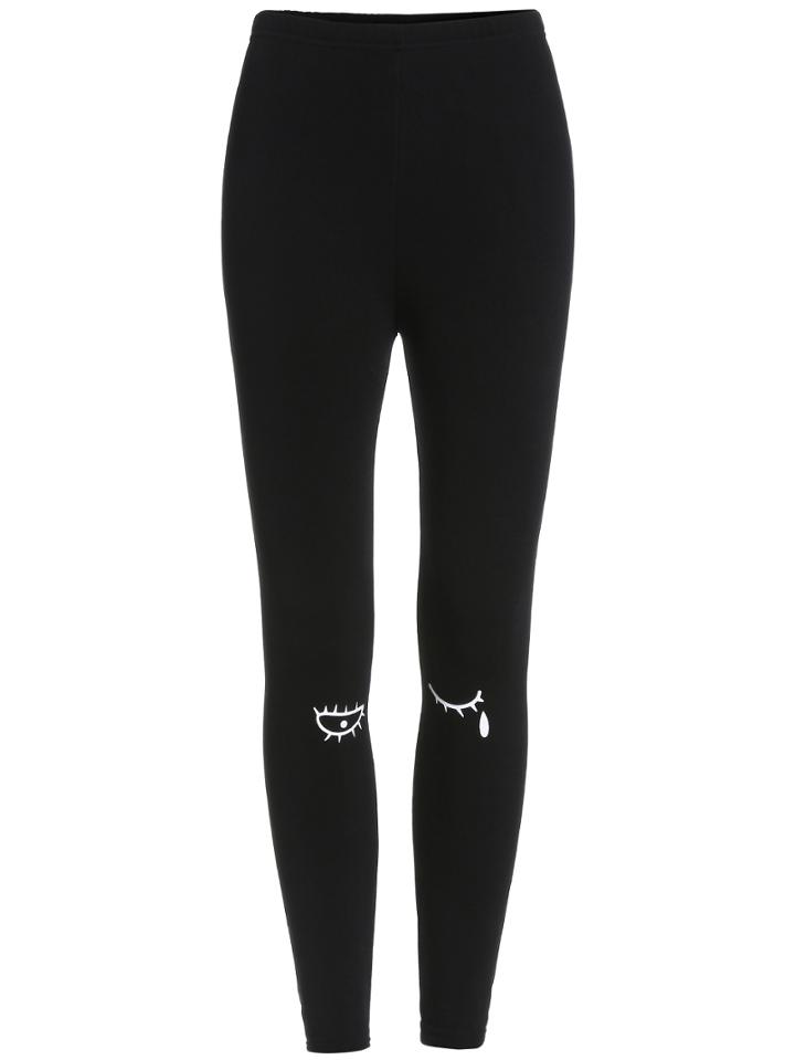 Shein Black Slim Eye Print Leggings