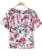 Shein Multicolor Short Sleeve Floral Zipper T-shirt