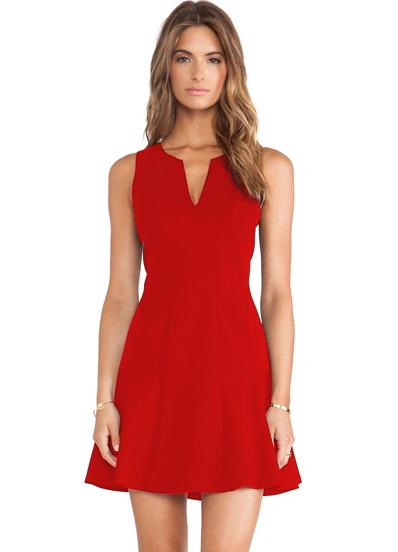 Shein Red Faille V Neck Sleeveless Ruffle Slim Dress