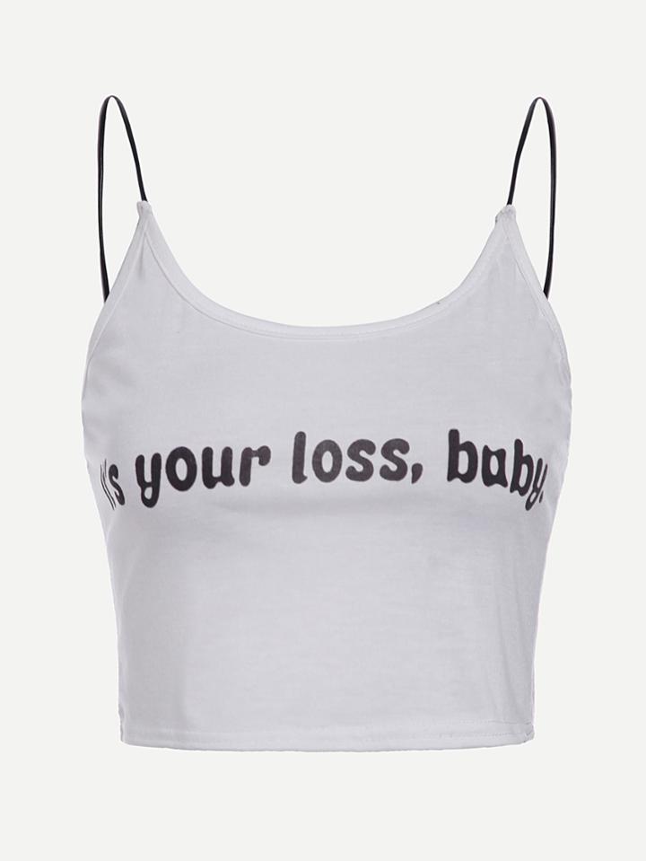 Shein White Slogan Print Crop Cami Top