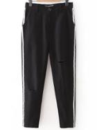 Shein Black Side Striped Ripped Casual Pants