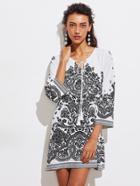 Shein Tasseled Tie Neck Vine Print Dress