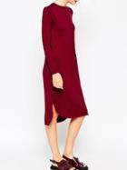 Shein Red Round Neck Long Sleeve Slim Dress
