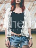 Shein White Collarless Folk Print Coat