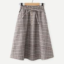 Shein Knot & Button Detail Plaid Skirt