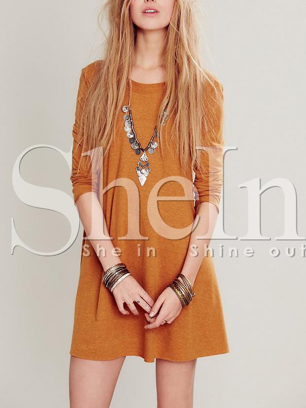 Shein Yellow Round Neck Casual Dress