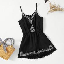 Shein Girls Dot Crochet Trim Embroidered Cami Romper