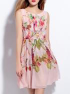 Shein Pink Floral Pleated A-line Dress