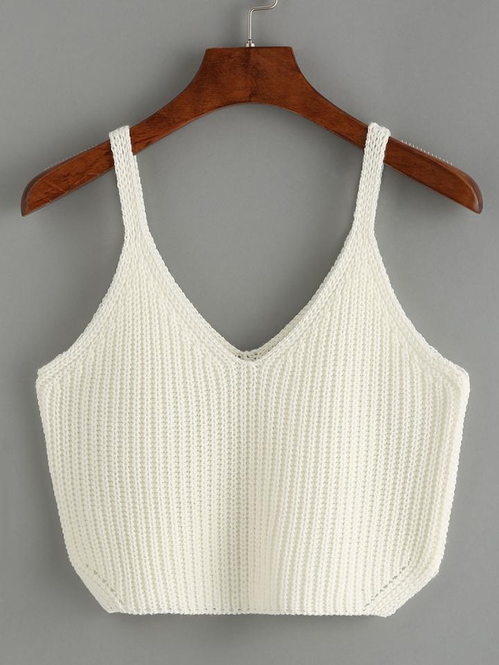 Shein White Spaghetti Strap V Neck Crop Top