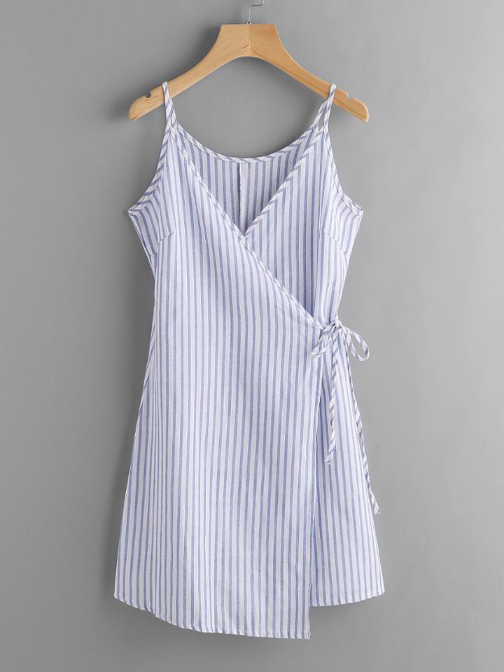 Shein Vertical Striped Wrap Cami Dress