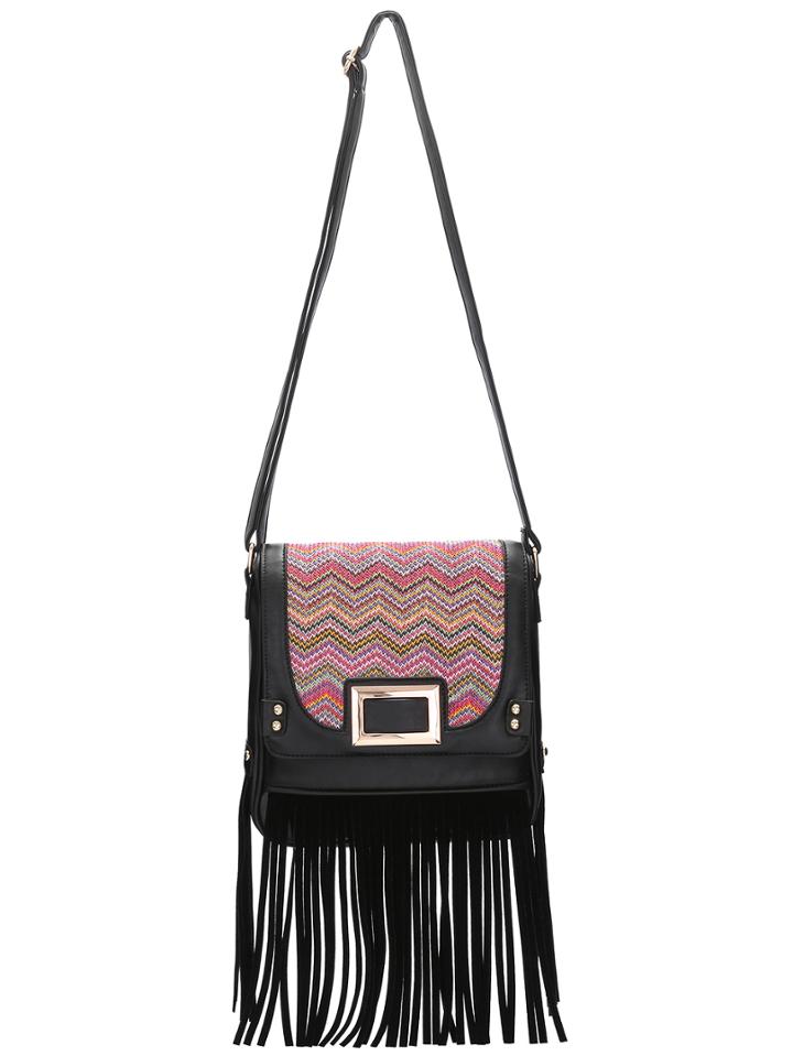 Shein Black Braided Fringe Pu Cross Body Bag
