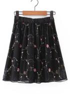 Shein Elastic Waist Embroidery A Line Skirt