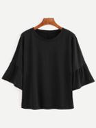 Shein Black Bell Sleeve Ruffle Hem T-shirt