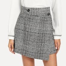Shein Wales Check Asymmetric Hem Skirt
