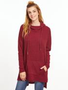 Shein Burgundy Drop Shoulder Pocket Front High Low Hooded T-shirt