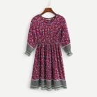 Shein Girls Ruffle Cuff Shirred Waist Floral Dress