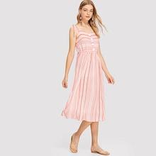 Shein Button Detail Striped Dress With Tied Strap