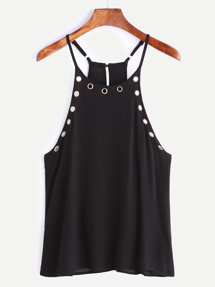 Shein Black Metal Eyelet Keyhole Back Cami Top