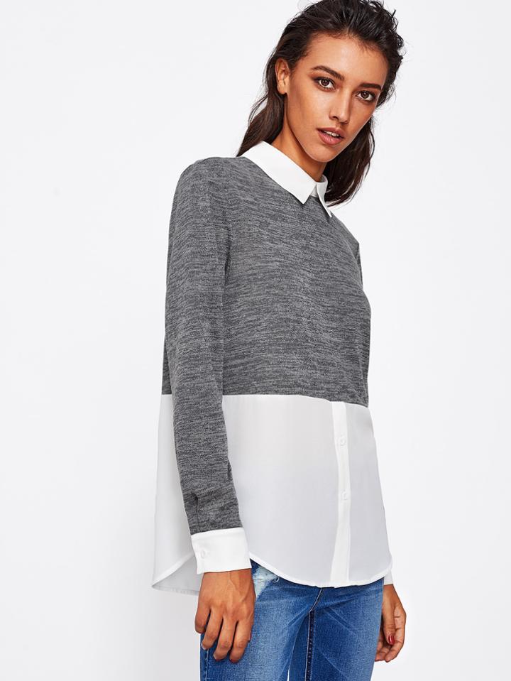 Shein Heather Knit 2 In 1 Sweatshirt