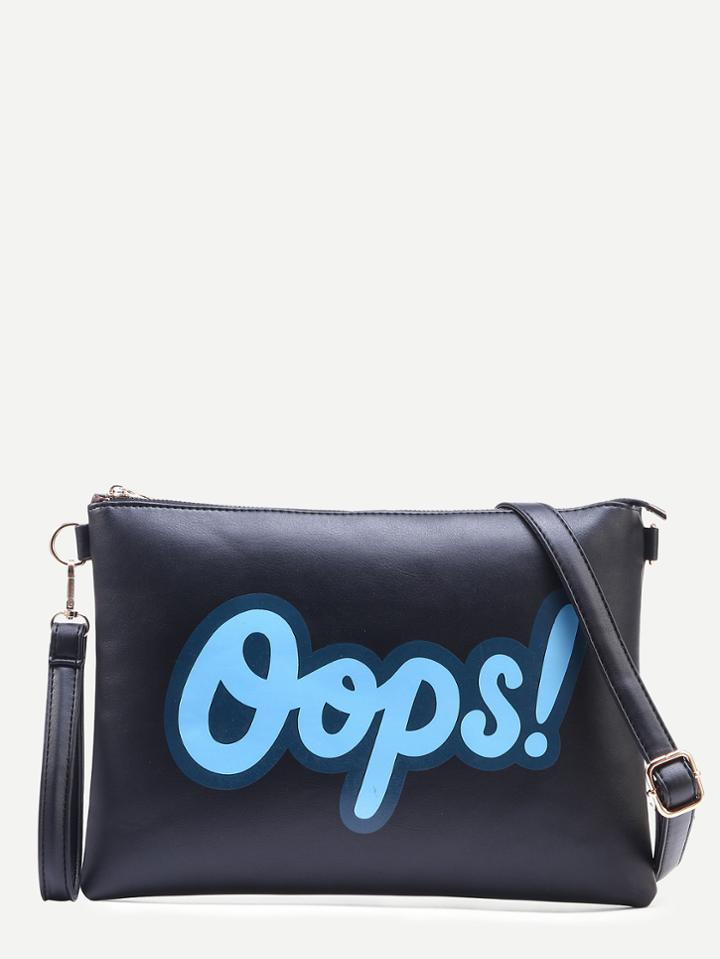 Shein Black Letter Print Wristlet With Strap